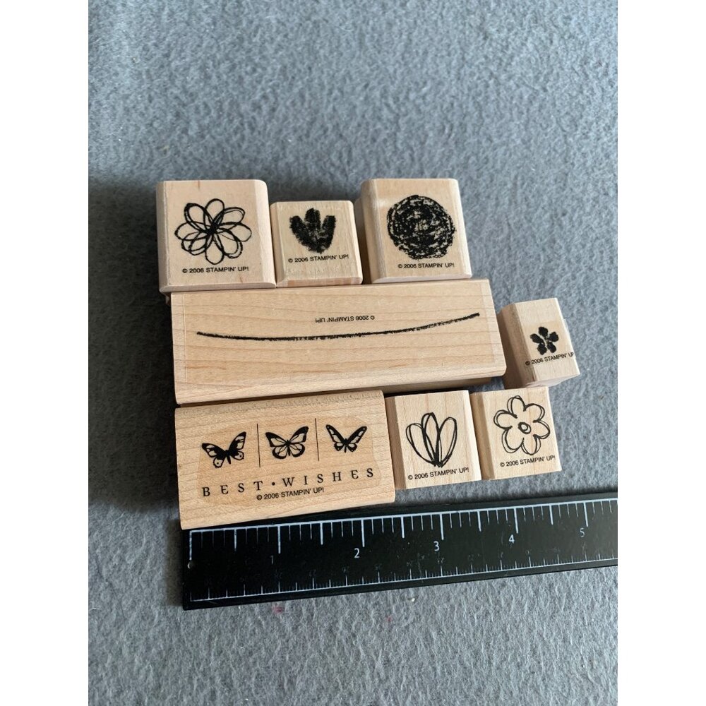 Stampin Up 2006 Wood Rubber Stamps Set Springtime Stems 8pc - Picture 2 of 4
